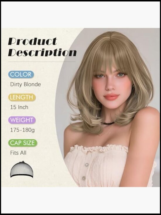 15 Inch Blonde Bob Wig Heat Resistant Layered Straight Synthetic Hair Clip Wig main image 5